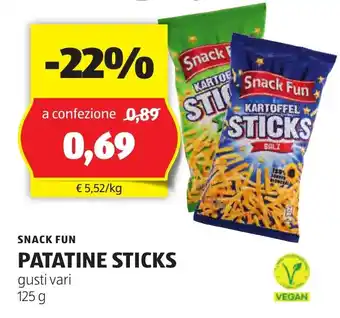 ALDI SNACK FUN PATATINE STICKS gusti vari 125 g offerta