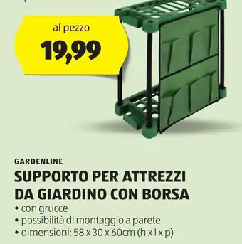 ALDI GARDENLINE SUPPORTO PER ATTREZZI DA GIARDINO CON BORSA offerta