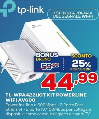 Euronics TP-Link TL-WPA4221KIT Kit Powerline Wifi AV600 offerta