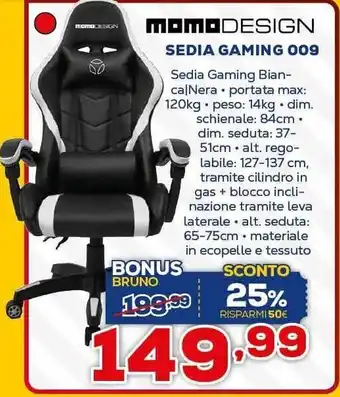 Euronics MomoDesign Sedia Gaming 009 offerta