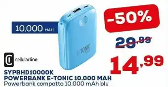 Euronics Cellularline SYPBHD10000K Powerbank E-Tonic 10.000 MAH offerta