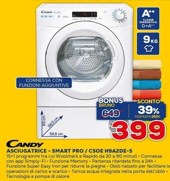 Euronics Candy Asciugatrice - Smart Pro / CSOE H9A2DE-S offerta