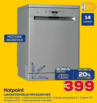 Euronics Hotpoint Lavastoviglie HFC3C26CWX offerta