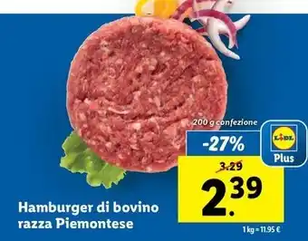 Lidl Hamburger di bovino razza Piemontese 200 g confezione offerta