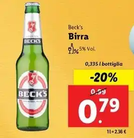 Lidl Beck's Birra 5% Vol. 0,335 l bottiglia offerta