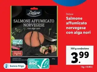 Lidl Deluxe Salmone affumicato norvegese con alga nori 100 g confezione offerta