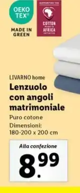 Lidl LIVARNO home Lenzuolo con angoli matrimoniale offerta