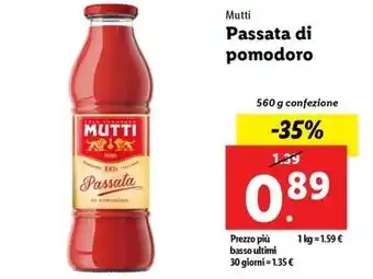 Lidl Mutti Passata di pomodoro 560 g confezione offerta