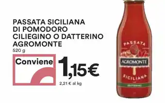 Coop PASSATA SICILIANA DI POMODORO CILIEGINO O DATTERINO AGROMONTE 520 g offerta