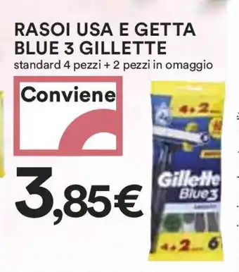 Coop RASOI USA E GETTA BLUE 3 GILLETTE standard 4 pezzi + 2 pezzi in omaggio offerta