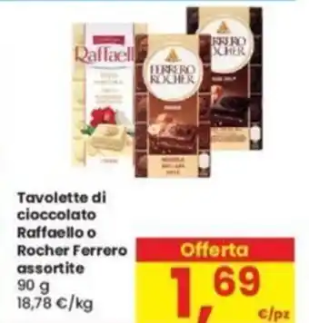 Eurospar Tavolette di cioccolato Raffaello o Rocher Ferrero assortite 90 g offerta