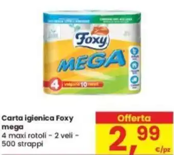 Eurospar Carta igienica Foxy mega 4 maxi rotoli – 2 veli – 500 strappi offerta