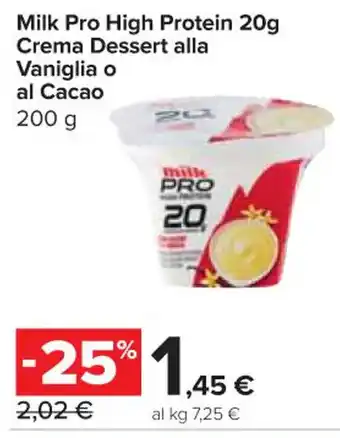 Carrefour Express Milk Pro High Protein 20g Crema Dessert alla Vaniglia o al Cacao 200 g offerta