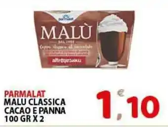 Premium Supermercati Parmalat Malu Classica Cacao e Panna 100gr x 2 offerta