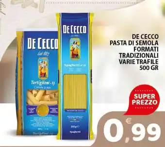 Premium Supermercati De Cecco Pasta di Semola Formati Tradizionali vari trafile 500gr offerta