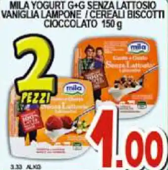 Sacoph Mila Yogurt G+G Senza lattosio Vaniglia Lampone/Cereali Biscotti cioccolato 150g offerta