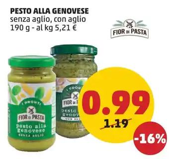 PENNY PESTO ALLA GENOVESE senza aglio, con aglio 190 g FIOR DI PASTA offerta