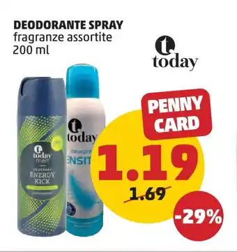 PENNY DEODORANTE SPRAY fragranze assortite 200 ml today offerta