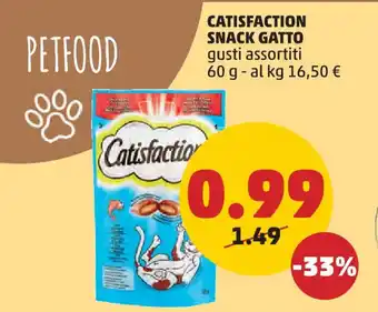 PENNY CATISFACTION SNACK GATTO gusti assortiti 60 g offerta