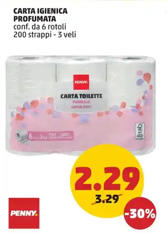PENNY CARTA IGIENICA PROFUMATA conf. da 6 rotoli 200 strappi - 3 veli offerta