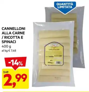 DPiù CANNELLONI ALLA CARNE / RICOTTA E SPINACI 400 g offerta
