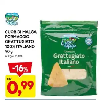 DPiù CUOR DI MALGA FORMAGGIO GRATTUGIATO 100% ITALIANO 90 g offerta