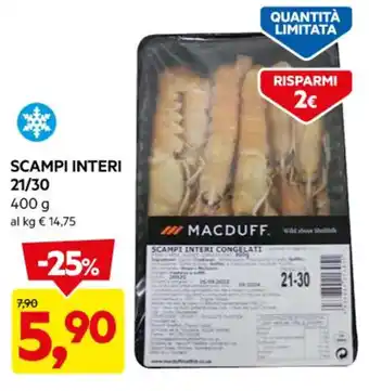 DPiù SCAMPI INTERI 21/30 400 SCAMPI INTERI CONGELATI offerta