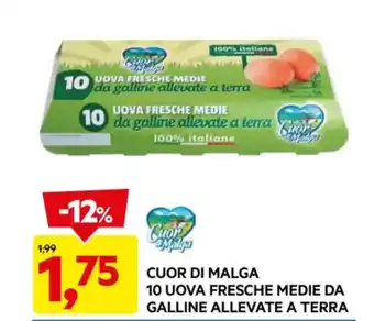 DPiù CUOR DI MALGA 10 UOVA FRESCHE MEDIE DA GALLINE ALLEVATE A TERRA offerta