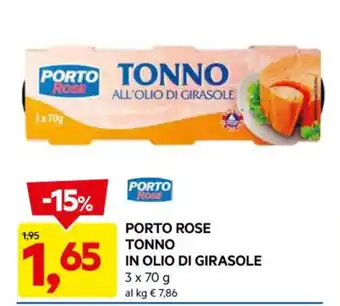 DPiù PORTO ROSE ΤΟΝΝΟ IN OLIO DI GIRASOLE 3 x 70 g offerta