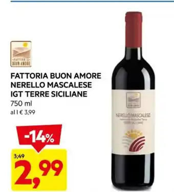 DPiù FATTORIA BUON AMORE NERELLO MASCALESE IGT TERRE SICILIANE 750 ml offerta