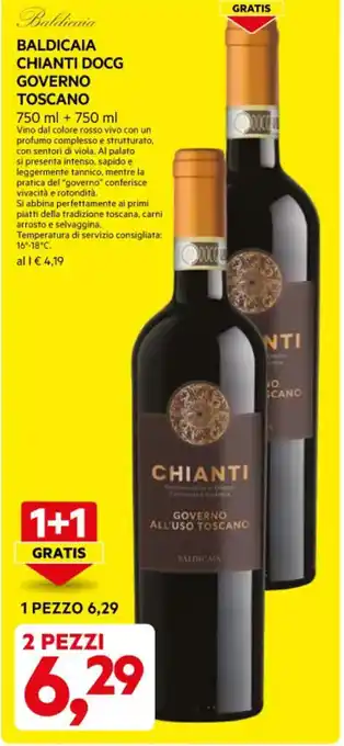 DPiù Baldicaia CHIANTI DOCG GOVERNO TOSCANO 750 ml+750 ml offerta