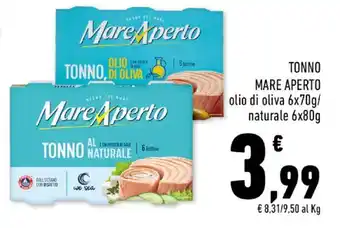 Conad TONNO MARE APERTO olio di oliva 6x70g/ naturale 6x80g offerta