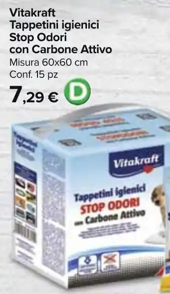 Vitakraft Tappetini igienici Stop Odori con Carbone Attivo Misura 60x60 cm Conf. 15 pz