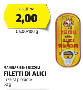 ALDI MANGIAR BENE RIZZOLI FILETTI DI ALICI 50 g offerta