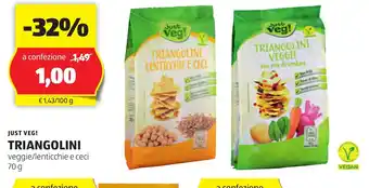 ALDI JUST VEG! TRIANGOLINI veggie/lenticchie e ceci 70 g offerta