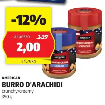 ALDI AMERICAN BURRO D'ARACHIDI crunchy/creamy 350 g offerta