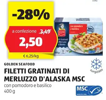 ALDI GOLDEN SEAFOOD FILETTI GRATINATI DI MERLUZZO D'ALASKA MSC 400 g offerta