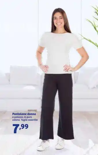 Pantalone donna a palazzo, in puro cotone. Taglie assortite