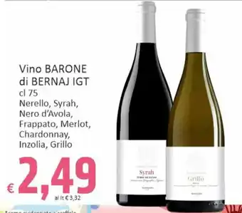 Paghi Poco Vino BARONE di BERNAJ IGT cl 75 offerta