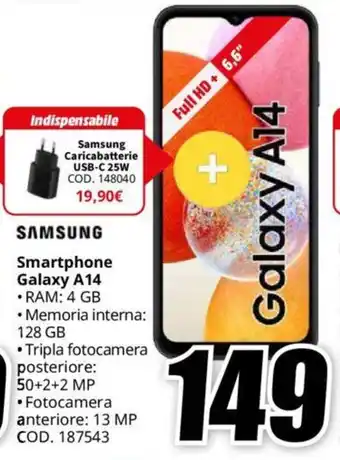 MediaWorld SAMSUNG Smartphone Galaxy A14 offerta