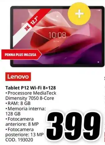 MediaWorld Lenovo Tablet P12 Wi-Fi 8+128 offerta