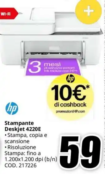 MediaWorld hp Stampante Deskjet 4220E offerta