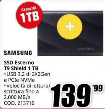 MediaWorld SAMSUNG SSD Esterno T9 Shield 1 TB offerta