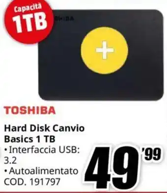 MediaWorld TOSHIBA Hard Disk Canvio Basics 1 TB offerta