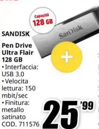 MediaWorld SANDISK Pen Drive Ultra Flair 128 GB offerta