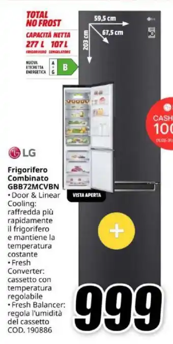 MediaWorld LG Frigorifero Combinato GBB72MCVBN offerta