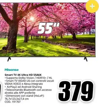 MediaWorld Hisense Smart TV 4K Ultra HD 55A6K offerta