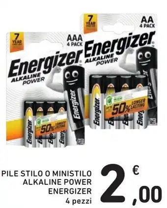 Spazio Conad PILE STILO O MINISTILO ALKALINE POWER ENERGIZER 4 pezzi offerta