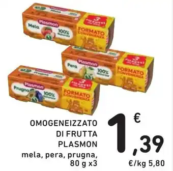 Spazio Conad OMOGENEIZZATO DI FRUTTA PLASMON mela, pera, prugna, 80 g x 3 offerta