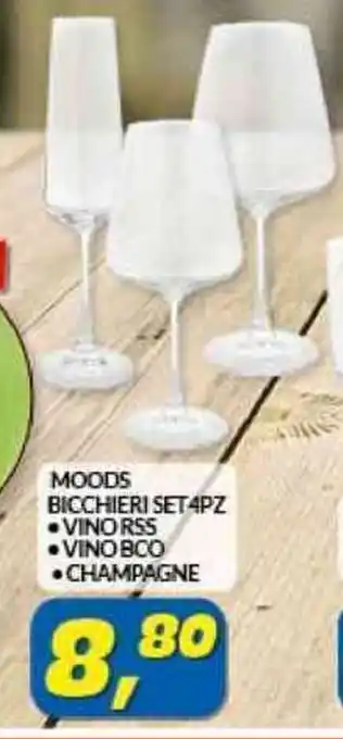 Risparmio Casa MOODS BICCHIERI SET 4PZ VINO RSS VINO BCO CHAMPAGNE offerta